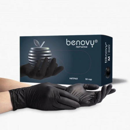 Benovy Перчатки нитриловые усиленные Черные (S)