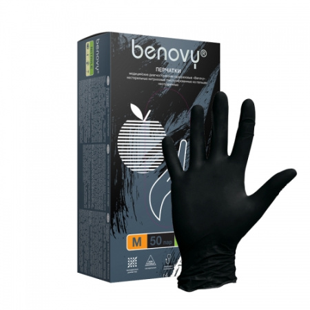 Benovy Перчатки нитриловые усиленные Черные (L)
