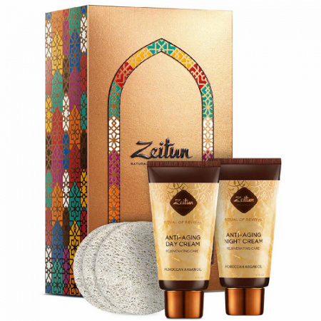 ZEITUN Подарочный набор "Роскошь молодости кожи": дневной и ночной кремы, спонжи для умывания
